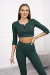 Žebrovaný crop top set tmavě zelené barvy UNI