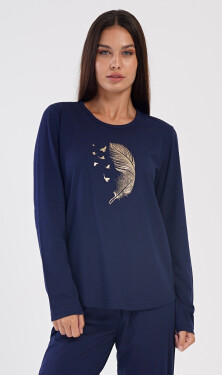 Dámske dlhé pyžamo Feathers tmavě modrá 3XL