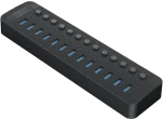 Orico USB Hub 13x USB-A s vypínačmi čierna / USB Hub / 13x USB-A 3.0 / vypínač pri každom porte / napájanie 60W (CT2U3-13AB-EU-BK-BP)