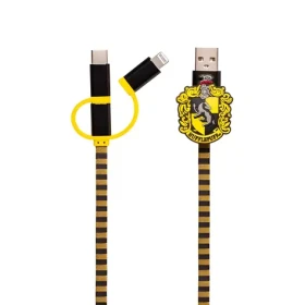 ThumbsUp! Hufflepuff čierna, žltá / Nabíjací kábel 3v1 / Lightning / Micro USB / USB-C / 1 m (1002655)