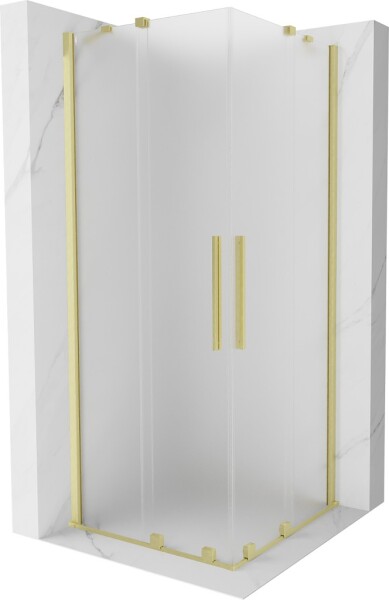 MEXEN/S - Velar Duo sprchovací kút, posuvné dvere 90 x 90, dekor, zlato kartáčovaná 871-090-090-32-55