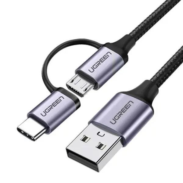 Ugreen US177 Nabíjací kábel USB-A (M) - USB-C/microUSB 1 m čierna / QC3.0 (30875)