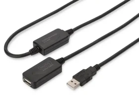Digitus USB-A čierna / Predlžovací kábel / USB 2.0 / 20 m / aktívny (repeater) (DA-73102)