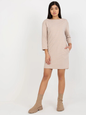 Dámske šaty LO SK LK 259.08 Béžová s bielou - Rue Paris L béžová-bílá