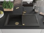 MEXEN/S MEXEN/S - Leo granitový drez 1 s odkvapkávačom vrátane batérie Flora, čierna/zlatá metalik 6501-75-670401-57-G