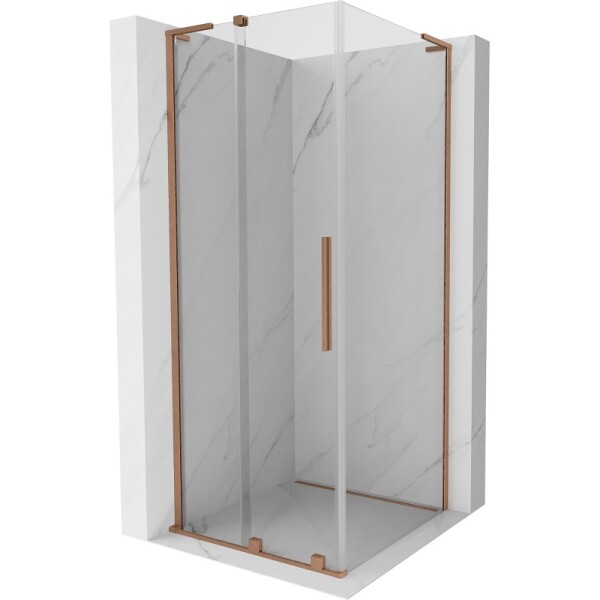 MEXEN/S - Velar L sprchovací kút, posuvné dvere 100 x 100, transparent, meď kartáčovaná 871-100-100-03-65