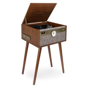 Victrola VTA-835SB-WLN-INT Century hnedá / Gramofón s nožičkami a hodinami / 3 rýchlostné / BT / RCA / 3.5mm jack (5060647651169)