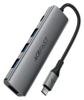 Acefast J16 sivá / Dokovacia stanica / USB-C / 5v1 / HDMI 4K 60Hz / PD 90W