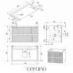 CERANO - Kúpeľňová skrinka Carole + doska pod umývadlo Navira Pro - 36 mm - biela matná ryhovaná - 80x51,6x46 CER-321028
