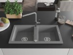 MEXEN/S MEXEN/S - Mario granitový drez 2-bowl vrátane batérie Flora, šedá 6504-71-670401-06