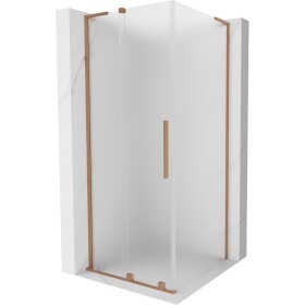 MEXEN/S - Velar L sprchovací kút, posuvné dvere 90 x 90, dekor, meď kartáčovaná 871-090-090-33-65