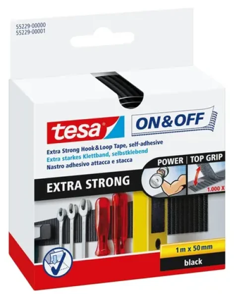 Tesa ONOFF Extra Strong černá / Suchý zip pásek / samolepicí / 50 mm / 1 m (55229-00000-03)