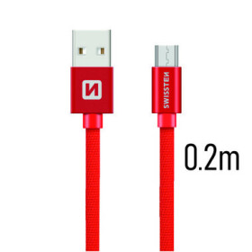 SWISSTEN TEXTILE dátový kábel USB - microUSB 0.2m červená (71522106)