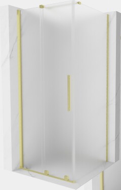 MEXEN/S - Velár sprchovací kút, posuvné dvere 100 x 100, dekor, zlato kartáčovaná 871-100-100-31-55