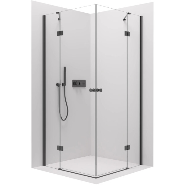 CERANO - Sprchovací kút Marino Duo Ľ/P - 6 mm - čierna matná, transparentné sklo - 110x90x190 - pántový CER-480205