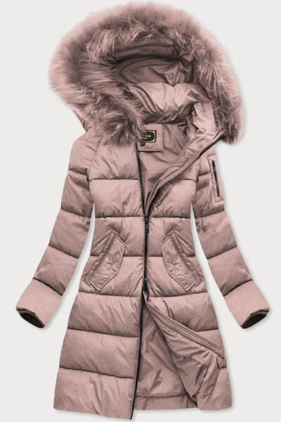 Dámska dlhá zimná prešívaná bunda v staroružovej farbe s kapucňou (7751BIG) odstíny růžové 50