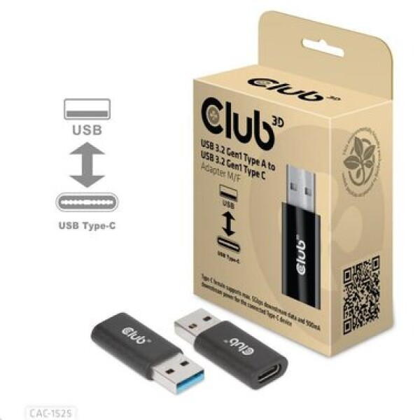 CLUB3D CAC-1525 adaptér USB-A 3.0 na USB-C M/F čierna (CAC-1525)