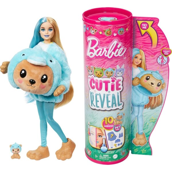 Barbie Cutie Reveal Barbie v kostýme Medvědice v modrém kostýmu Delfína