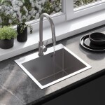 REA REA - Oceľový drez Leo 50 BRUSH NICKEL s kuchynskou batériou KPL-96003