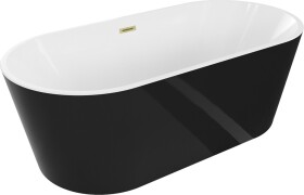 MEXEN/S - Luna vaňa voľne stojaca 170 x 80, biela/čierna, sifón a prepad zlatá kartáčovaná 52031708075-55