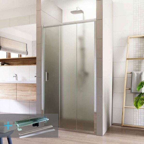 Mereo Sprchové set: LIMA, trojdielne, zasúvacie, 90x190 cm, chróm ALU, sklo Point, žlab k stene vr. roštu CK80622KZ