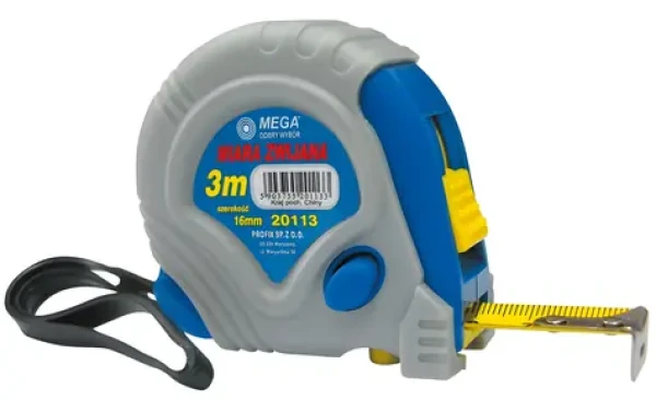 Mega 20112 / Meter zvinovací / 2 m / šírka pásky 16 mm / gumový obal, 3 stopéry (20112)