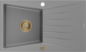 MEXEN/S MEXEN/S - Cesar granitový drez 1 s odkvapkávačom 775x470 mm, šedá, + zlatý sifón 6514771010-71-G