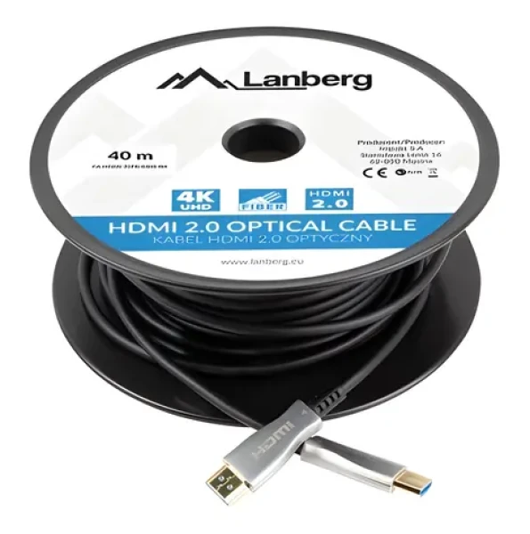 Lanberg CA-HDMI-20FB-0300-BK čierna / Optický kábel HDMI / 30 m / HDMI 2.0 / 4K 60Hz / 18 Gbit / s / ARC / HDR (CA-HDMI-20FB-0300-BK)