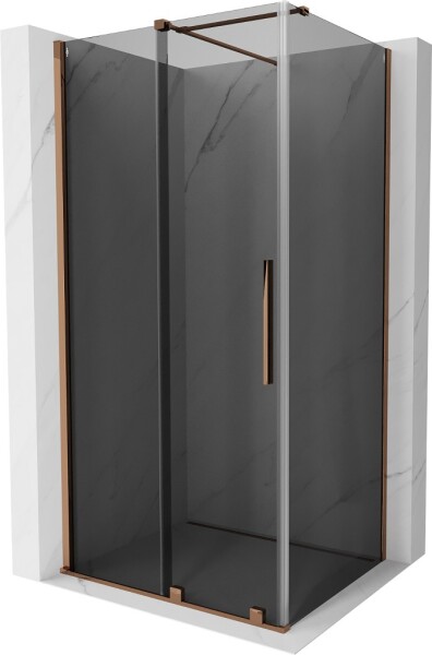 MEXEN/S - Velár sprchovací kút, posuvné dvere 140 x 100, grafit, ružové zlato 871-140-100-41-60