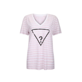 Outlet GUESS tričko Destroyed Logo V-Neck Tee lilac Ružová