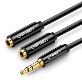 Ugreen Kábel 3.5mm Jack (M) - 2x 3.5mm Jack (F) 0.25m čierna (6957303828166)