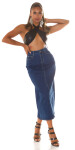 Sexy Highwaist Maxi Denim Skirt with Slit denimblue