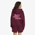 Mikina adidas W 3 Stripes Fleece Studio Hoodie Maroon L