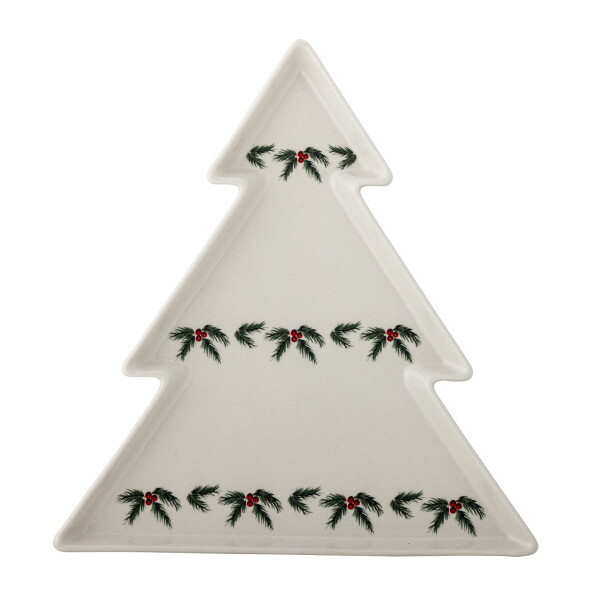 Bloomingville Krémový servírovací tanier s vianočným motívom z kameniny Berry