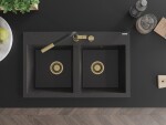MEXEN/S MEXEN/S - Hektor granitový drez 2-bowl 800 x 480 mm, čierna kropenatá, zlatý sifón 6521802000-76-G