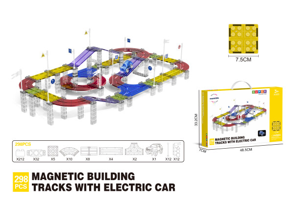 Mamido Mamido Magnetická stavebnica pretekárska dráha s elektrickým autíčkom 298 dielikov Ultra XXL MT1474