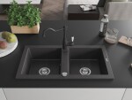 MEXEN/S MEXEN/S - Mario granitový drez 2-bowl vrátane batérie Carla, čierna kropenatá 6504-76-670700-70