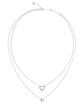 Guess Dvojitý oceľový náhrdelník so srdiečkami Beloved JUBN05026JWRHT/U