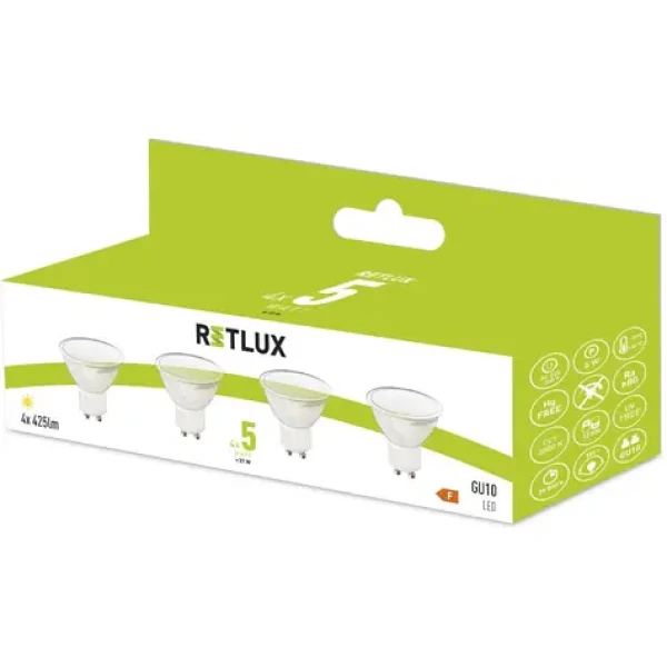 Retlux REL 37 LED GU10 4x5W / 425 lm / 3000K - teplá biela / 4ks (8590669334520)