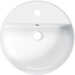 DEANTE - Okrúhle biele keramické umývadlo, na dosku, s policou na batériu CGR_6U4B
