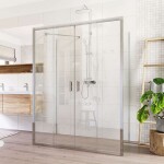 Mereo Sprchovací kút, Lima, obdĺžnik do priestoru U, štvordiel., zasun.,80x150x80 cm, chróm ALU, sklo Číre CK85913K