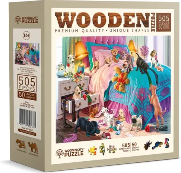 Wooden City Drevené puzzle Nezbedné šteňatá