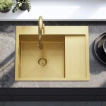 REA - Oceľový drez Fín BRUSH GOLD s kuchynskou batériou KPL-96013