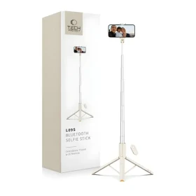 Tech-Protect L09S béžová / Selfie tyč / Statívová funkcia / Bluetooth diaľkové ovládanie / Teleskopická 146 cm (5906302330874)