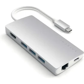 Satechi USB-C Multiport V2 Hub strieborná / USB-C / 3x USB-A / HDMI / microSD / SD / RJ45 / PD (ST-TCMA2S)