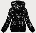 Čierna lesklá dámska bunda so sťahovacím lemom (LD7250) odstíny černé S (36)