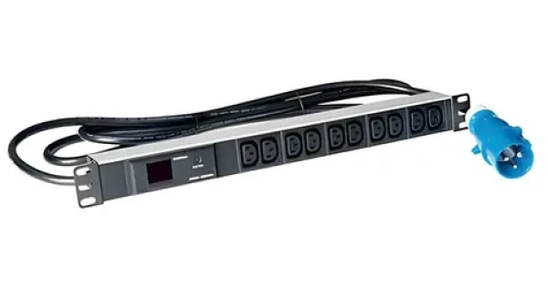 Lanview PDU rozvodný panel 10x C13 čierny / Rozvodný panel / 19 "/ 1U / 16A / 3M / AMP meter (LVR261877)