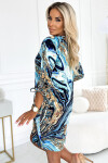 281-7 SOPHIE Pohodlné šaty s vreckami Oversize - BLUE-GOLD WAVES XXL