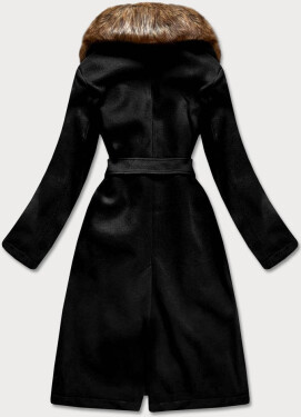 Černý dámský kabát s kožíškem model 15822773 - Ann Gissy Barva: odcienie czerni, Velikost: S (36)