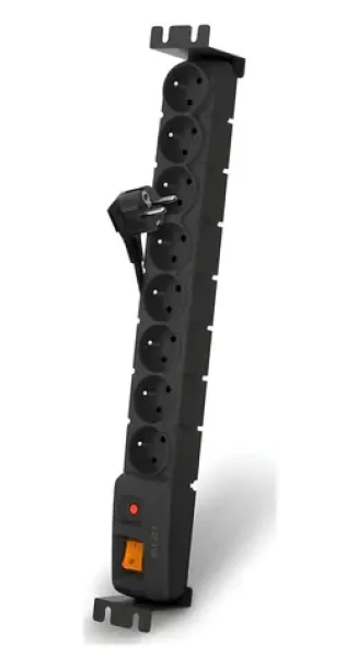 19" Acar S8 5m čierna / Rozvodný panel / 8x zásuvka 230V / prepäťová ochrana 10A / rack 1,5U (96081)